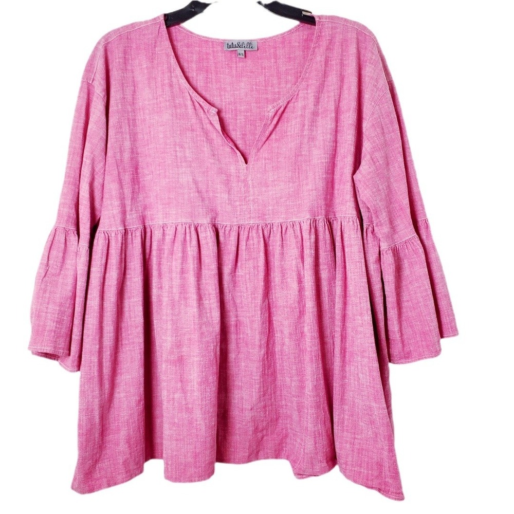 Tutu & Lilli Pink Red‎ Cotton Relaxed Fit Top Casual Popover Blouse One Size